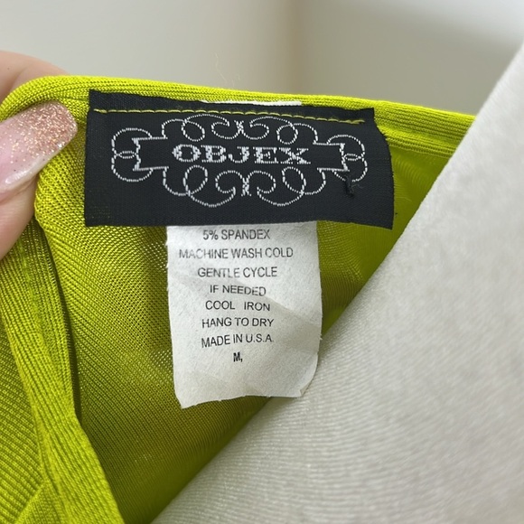 Y2K Objex Lime Green Slinky Faux Wrap Crop Top V Neck Dolman Sleeve Size M - Picture 8 of 10